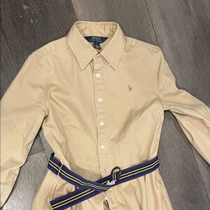 Polo by Ralph Lauren Tan Shirt Dress with Striped Belt